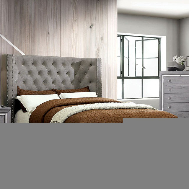 Cayla Cal.King, E.King, & Queen Bed Silver & Grey