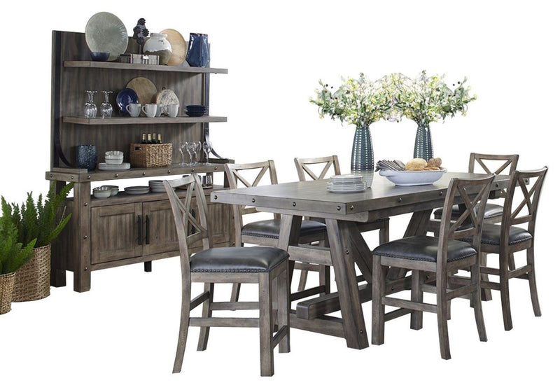 Parker House Lodge Dining Counter Height Extendable Table with 6 Stools and Buffet with Hutch