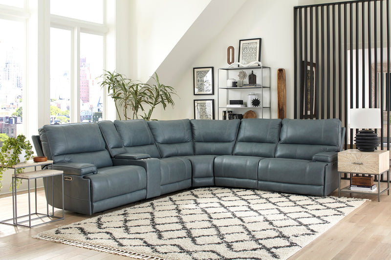 Parker Living Whitman - Verona Azure - Powered By Freemotion 6 Piece Modular Power Reclining Sectional with Power Adjustable Headrests