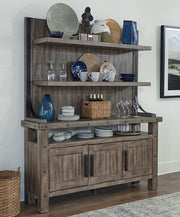 Parker House Lodge Dining Counter Height Extendable Table with 6 Stools and Buffet with Hutch