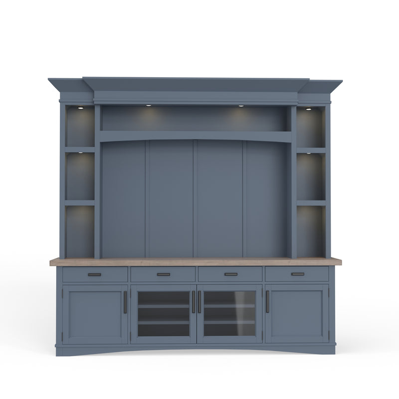 Parker House Americana Modern - Denim 92 In. TV Console with Hutch Back Panel and LED Lights