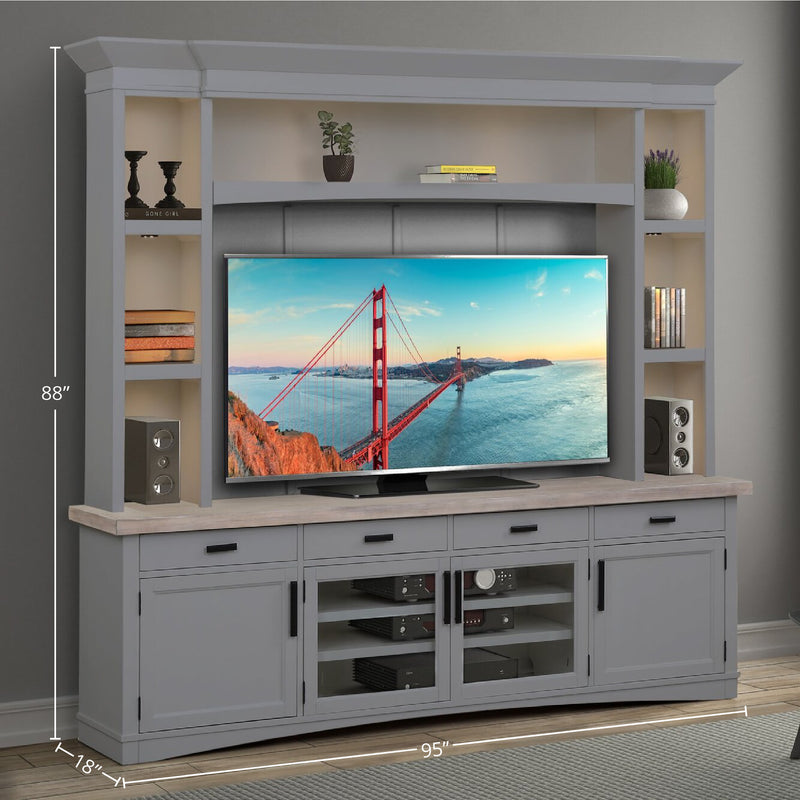 Parker House Americana Modern - Dove 92 In. TV Console with Hutch Back Panel and LED Lights