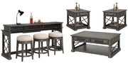 Parker House Sundance - Smokey Grey Cocktail Table with 2 End Tables and Console Table with 3 Stools