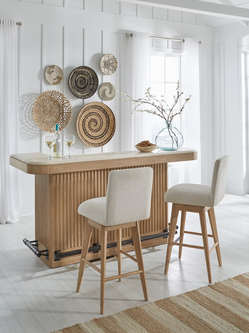 Parker House Escape - Dining 78" Bar with 2 upholstered swivel barstools