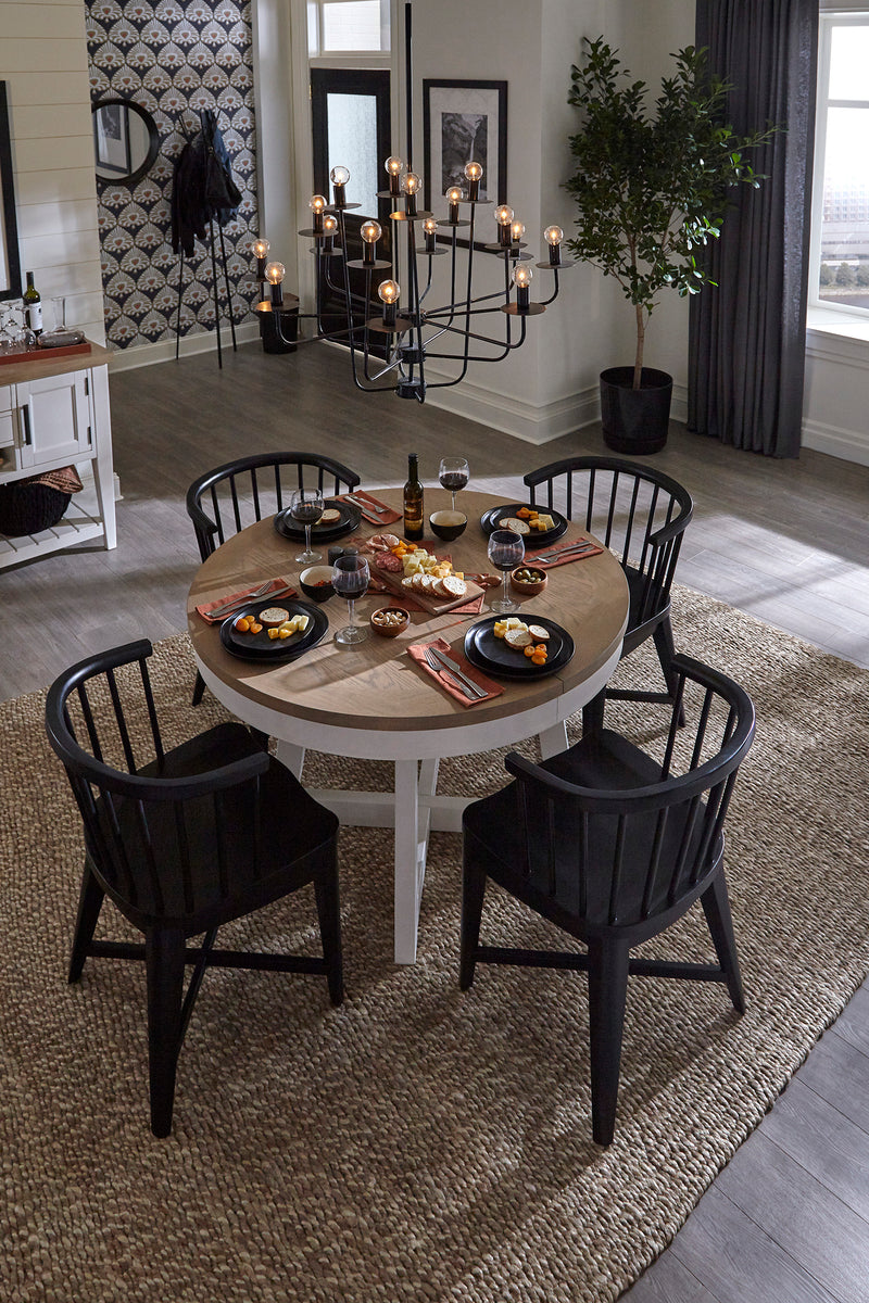 Parker House Americana Modern Dining 48-66" Round Dining Table and 4 Black Barrel Chairs