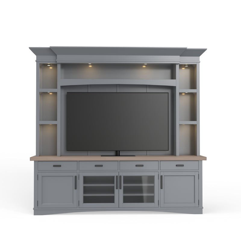 Parker House Americana Modern 92 Inch TV Console with Hutch Back Panel and LED Lights